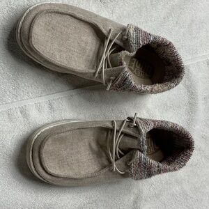 Hey Dude Men’s Beige Slip-On Loafers with Multicolor Knit Collar